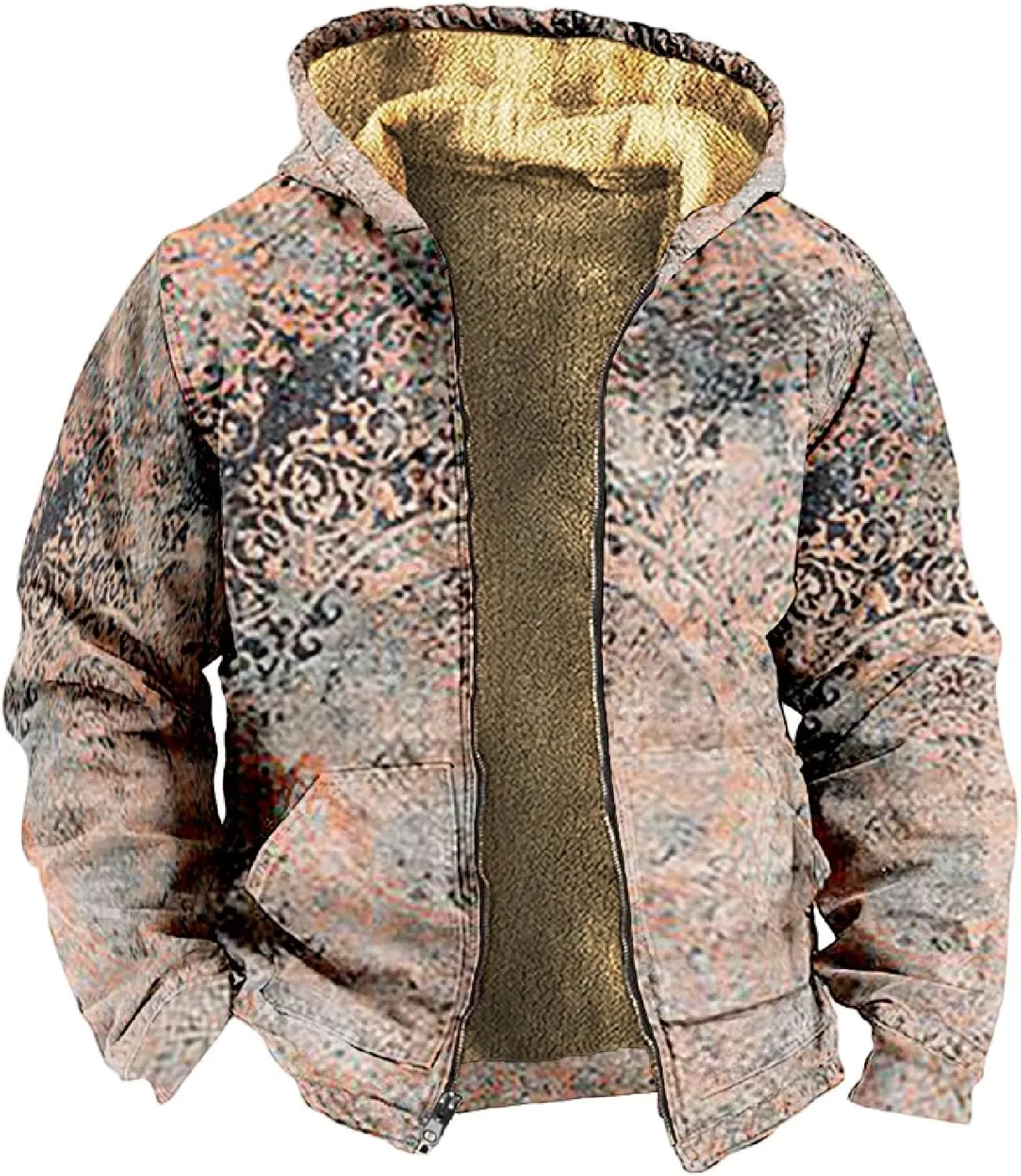 Mens Hoodies Zip Up Winter Fleece Lined Graphic Jacket Big And Tall Warm Heavy Coat Heated Cool Tie Dye Outwear