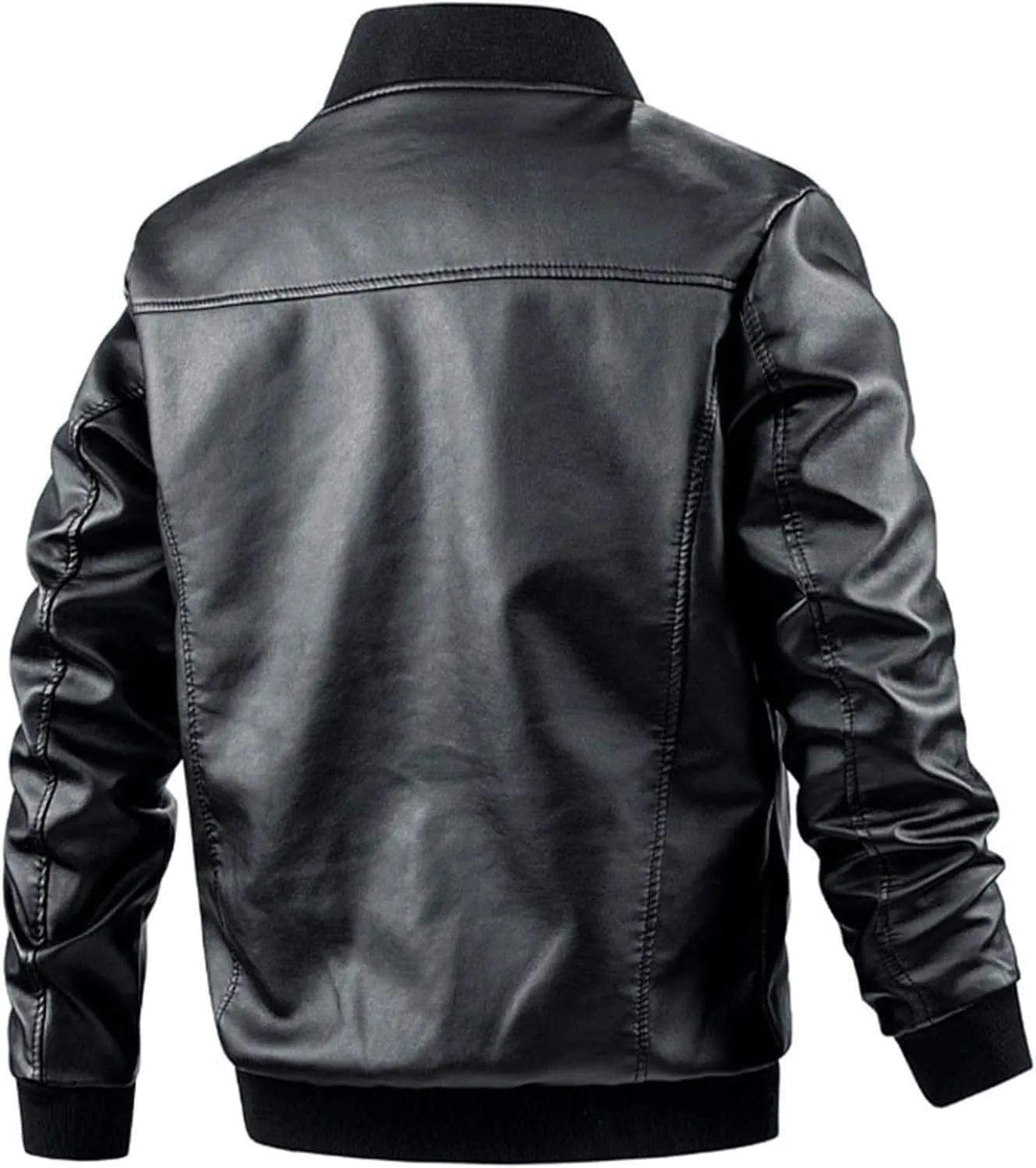 Men's Leather Bomber Jacket - Lightweight Leather Jacket Motorcycle Faux Leather Jacket Zip-Up Slim Fit Biker Coat