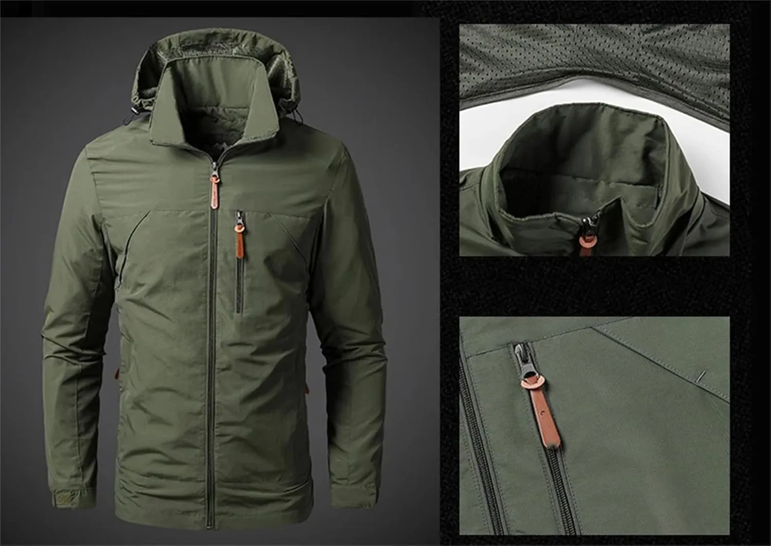 Men's Lightweight Jacket Hooded Outdoor Hiking Windbreaker Jackets Casual Hoodies with Zip Pockets for Big Tall Men