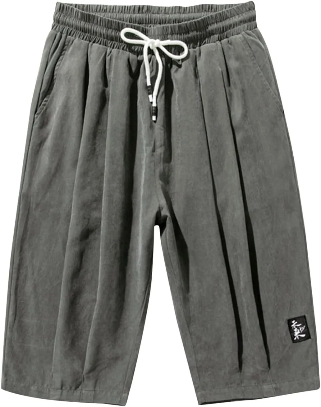 Men's Linen Cotton Capri Pants Loose Fit Elastic Waist Wide Leg Baggy Harem Pants Elastic Waist Casual Beach Yoga Trousers