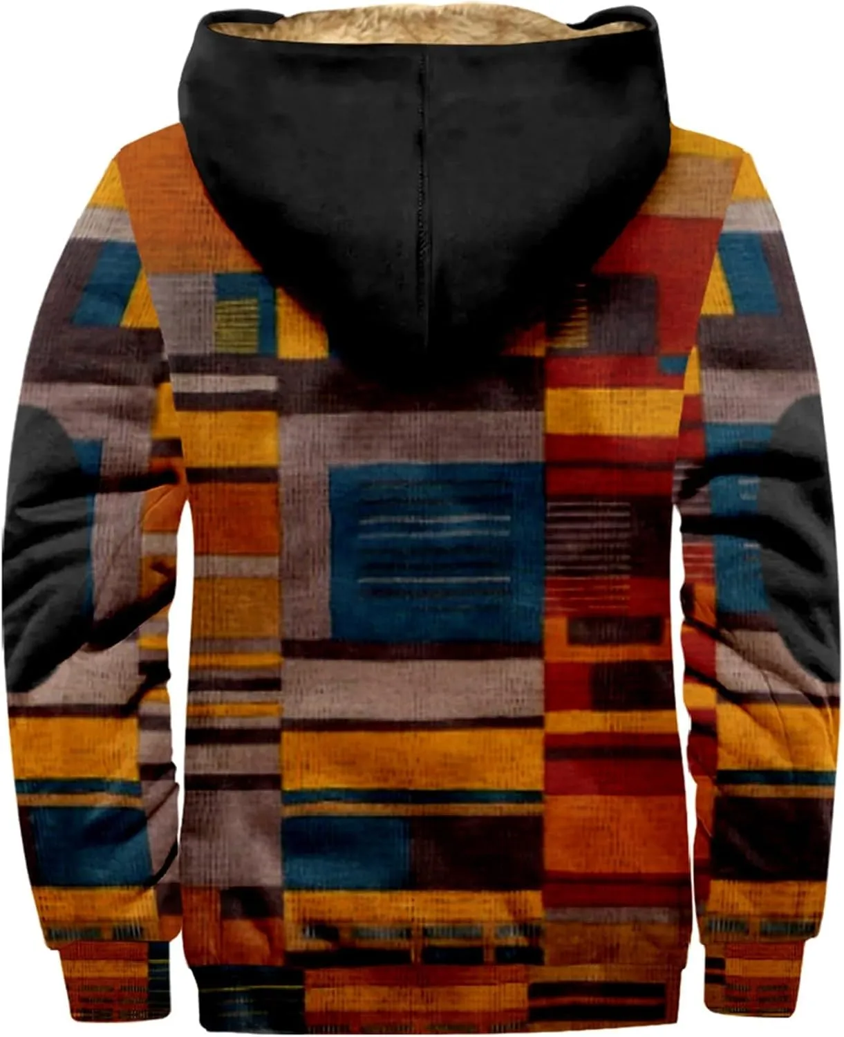 Men's Long Sleeve Dressy Casual Sweatshirt Thickened Fleece Button Jacket Zipper Print Double Insert Pocket Cotton Coat