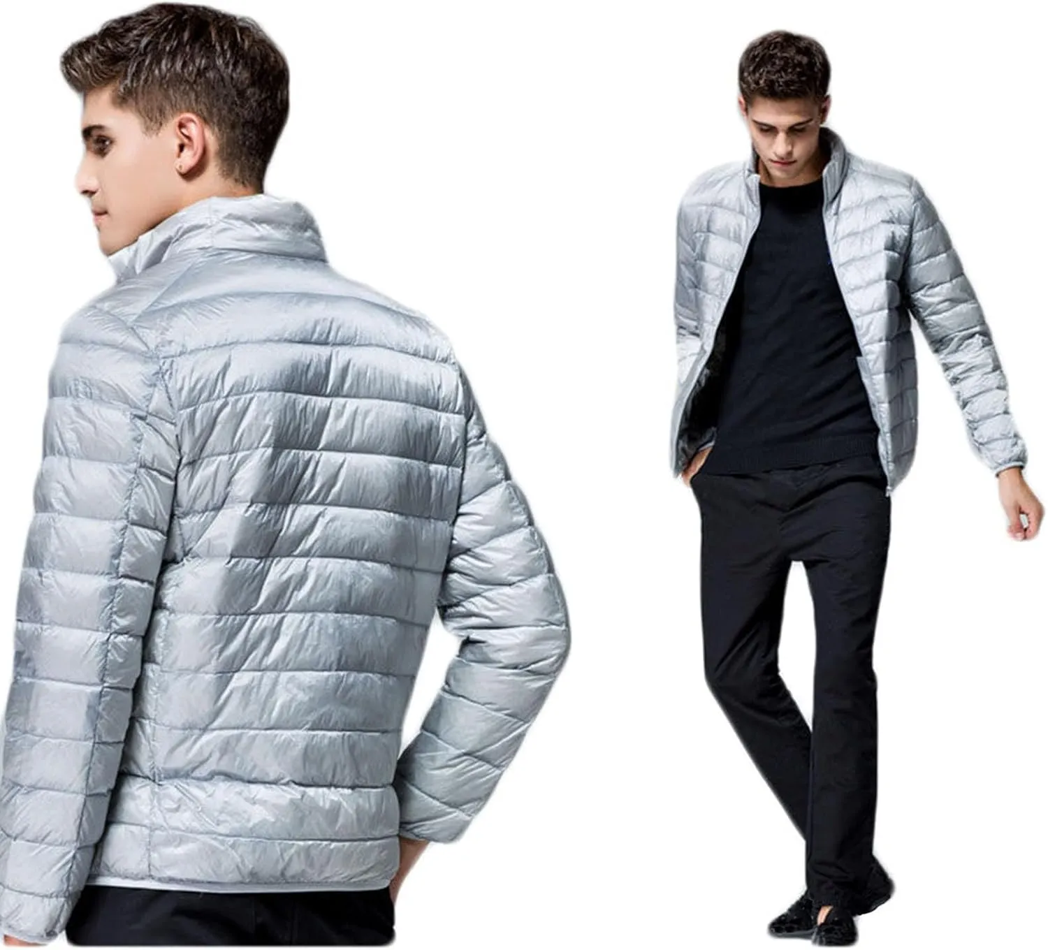 Men's Packable Water-Resistant Puffer Jacket Lightweight Quilted Jackets Casual Full Zip Down Jackets Warm Winter Coats
