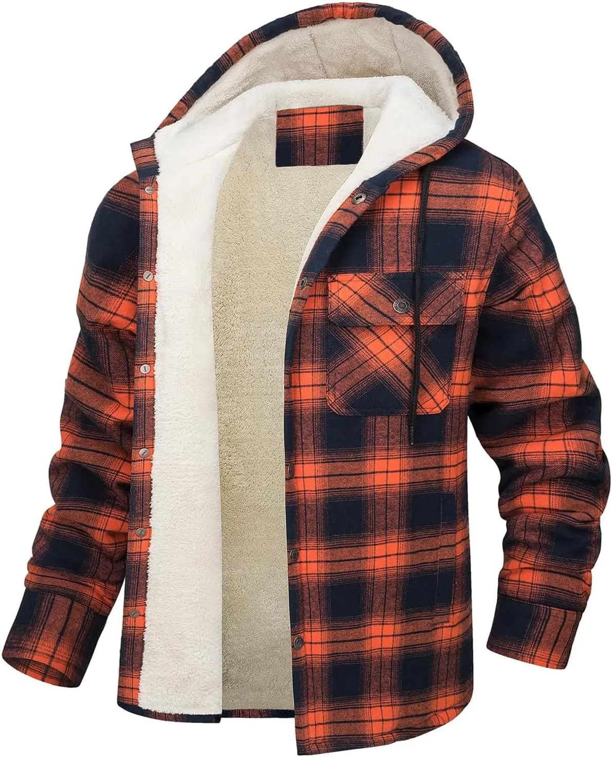 Men's Plaid Plus Velvet Jackets Fall Winter Fashion Hooded Coat Top Long Sleeve Button Thicker Warm Outerwear