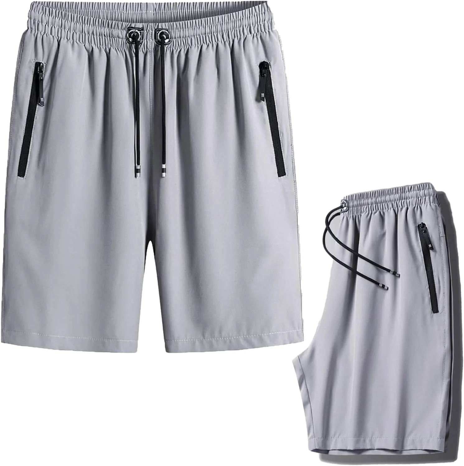 Men's Plus Size Ice Silk Stretch Shorts, Male Quick Dry Lightweight Gym Ice Silk Shorts，Cool Breathable Quick Dry Zip