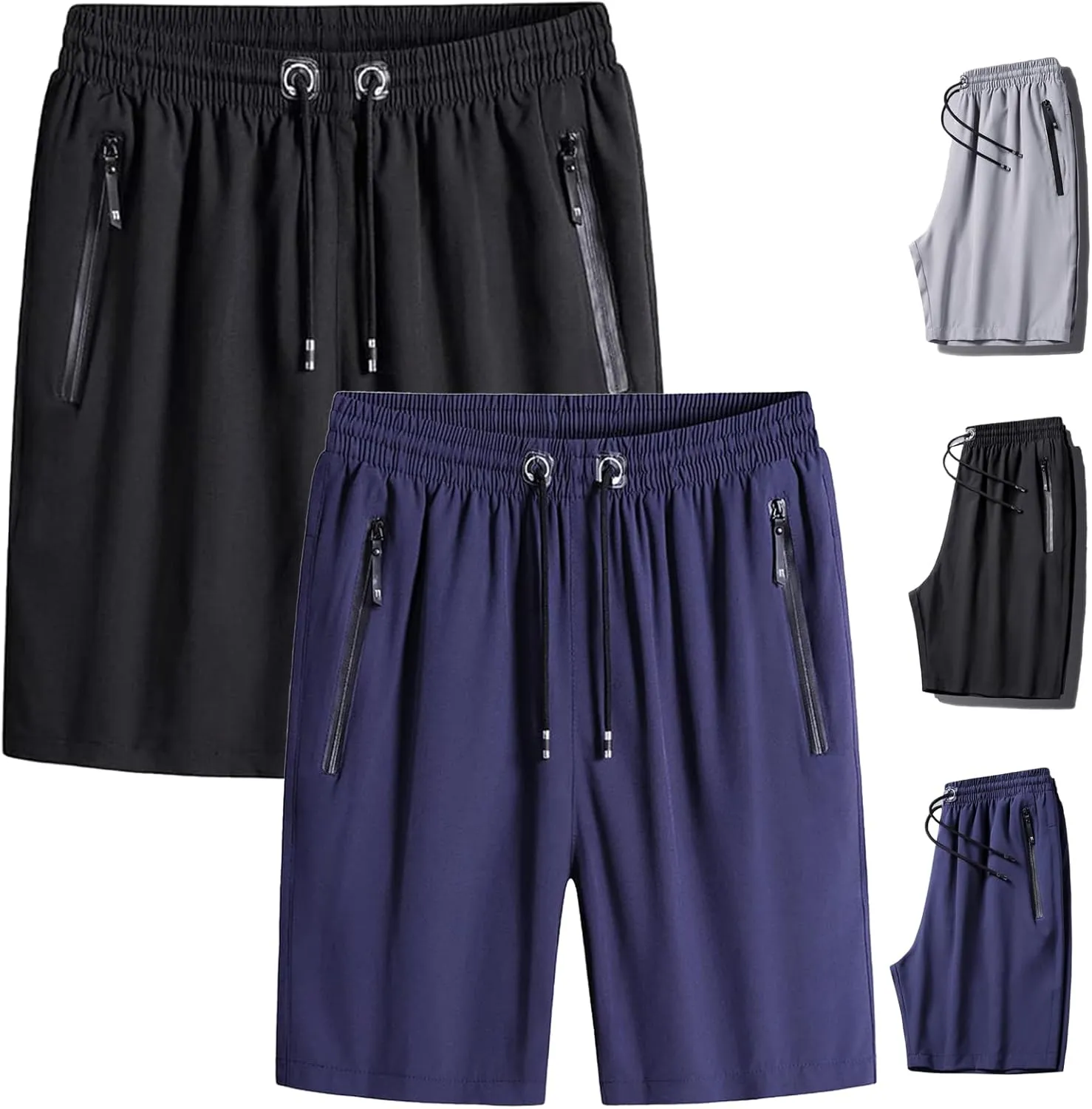 Men's Plus Size Ice Silk Stretch Shorts, Male Quick Dry Lightweight Gym Ice Silk Shorts，Cool Breathable Quick Dry Zip