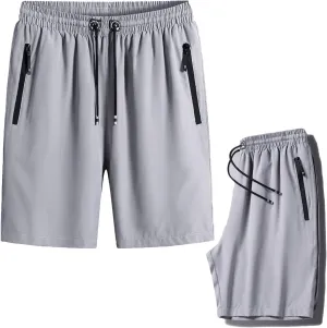 Men's Plus Size Ice Silk Stretch Shorts, Male Quick Dry Lightweight Gym Ice Silk Shorts，Cool Breathable Quick Dry Zip