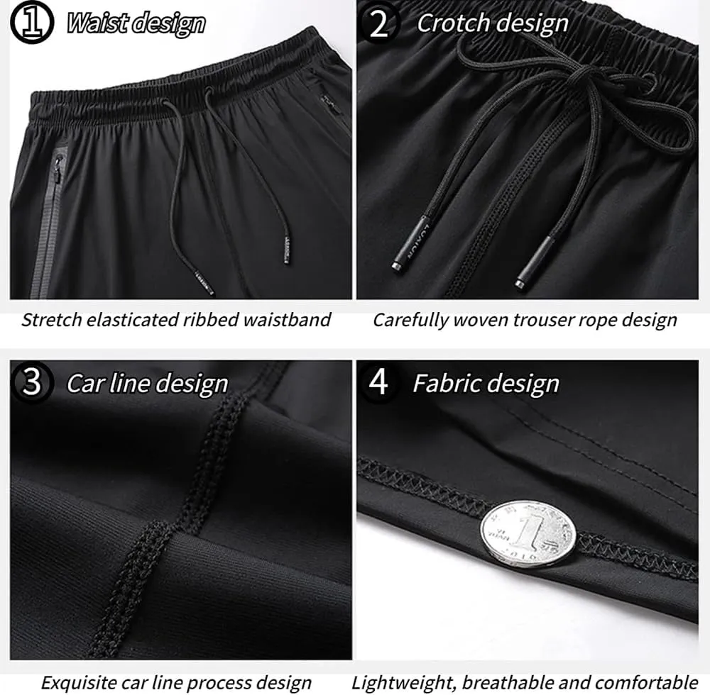 Men's Plus Size Ice Silk Stretch Shorts, Male Quick Dry Lightweight Gym Ice Silk Shorts，Cool Breathable Quick Dry Zip
