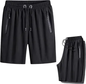 Men's Plus Size Ice Silk Stretch Shorts, Male Quick Dry Lightweight Gym Ice Silk Shorts，Cool Breathable Quick Dry Zip