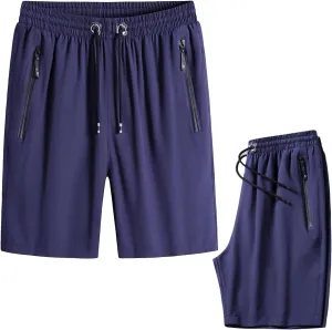 Men's Plus Size Ice Silk Stretch Shorts, Male Quick Dry Lightweight Gym Ice Silk Shorts，Cool Breathable Quick Dry Zip