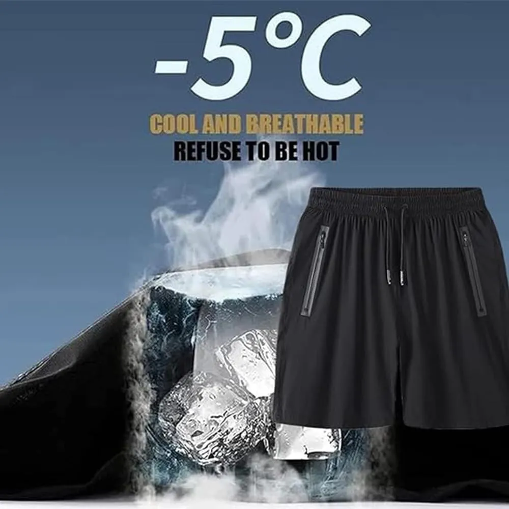 Men's Plus Size Ice Silk Stretch Shorts, Male Quick Dry Lightweight Gym Ice Silk Shorts，Cool Breathable Quick Dry Zip