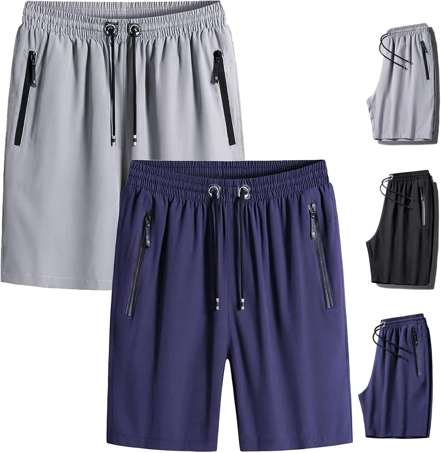 Men's Plus Size Ice Silk Stretch Shorts, Male Quick Dry Lightweight Gym Ice Silk Shorts，Cool Breathable Quick Dry Zip