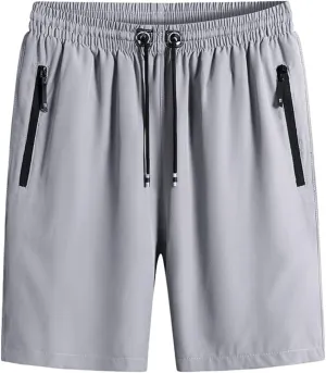 Men's Plus Size Ice Silk Stretch Shorts with Zippered Pockets, Quick Dry Workout Shorts Athletic Running Shorts