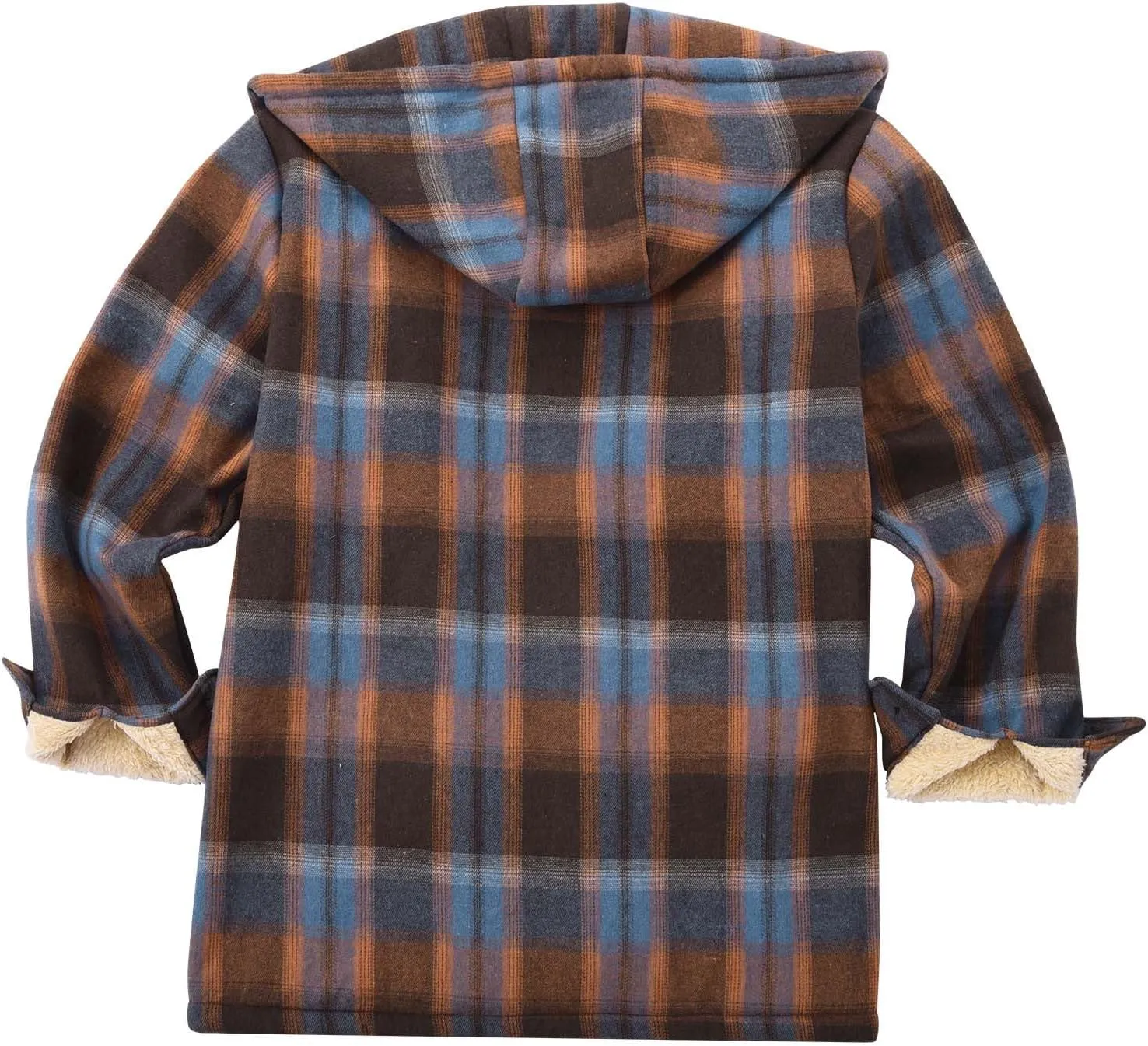 Men's Plush Jacket Hooded Long Sleeve Zipper Plaid Outerwear Casual Fall Winter Warm Jackets Coats with Pocket