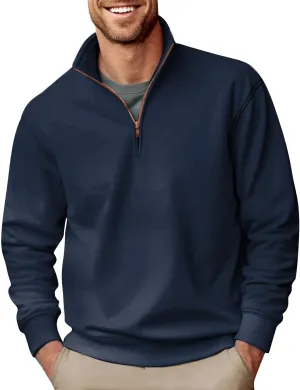 Men's Quarter Zip Casual Comfort Golf Running Sweater Lightweight Soft Pullover Collar Sweatshirt
