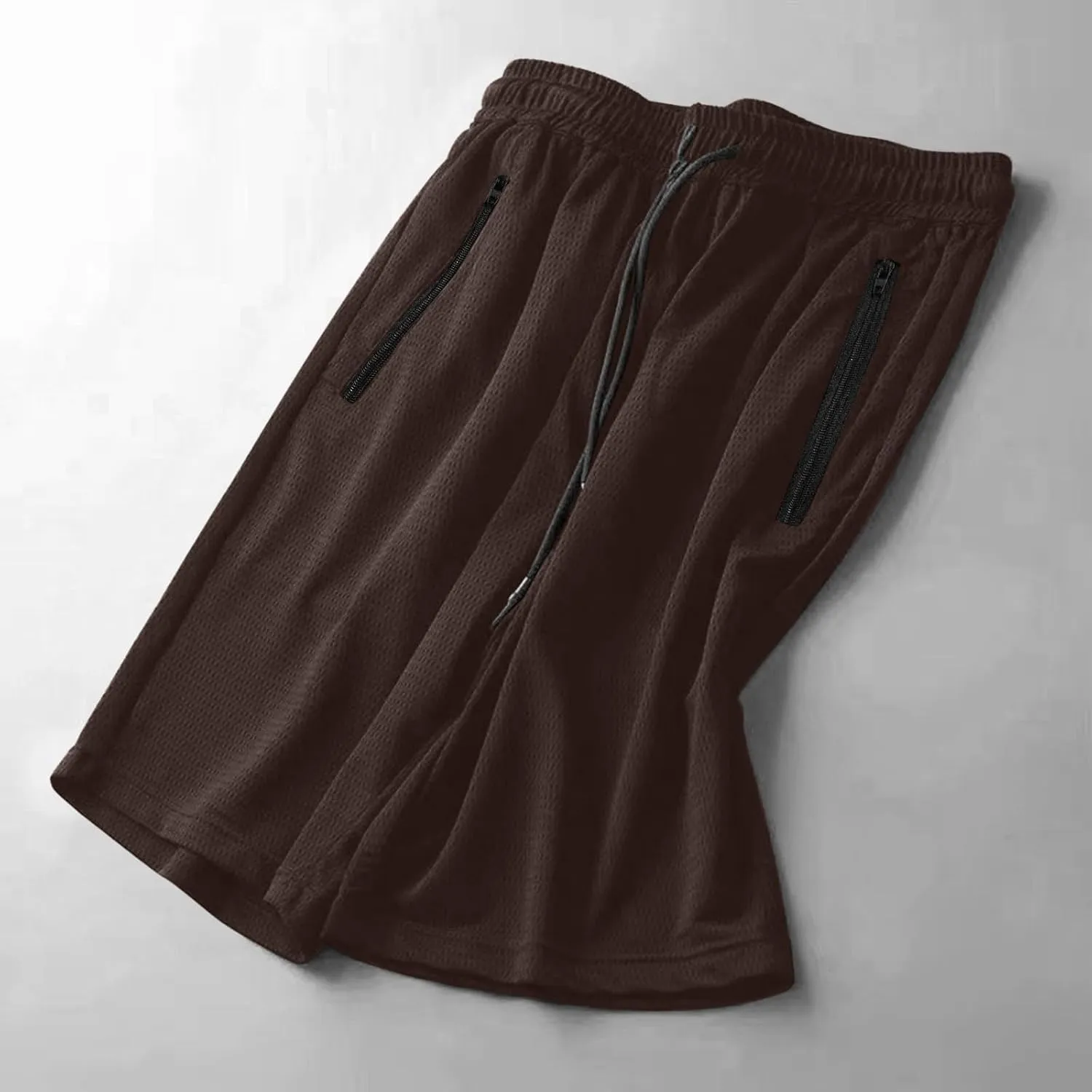 Mens Quick Dry Running Shorts with Zipper Pocket Drawstring Waist Summer Breathable Ice Silk Workout Short Pants