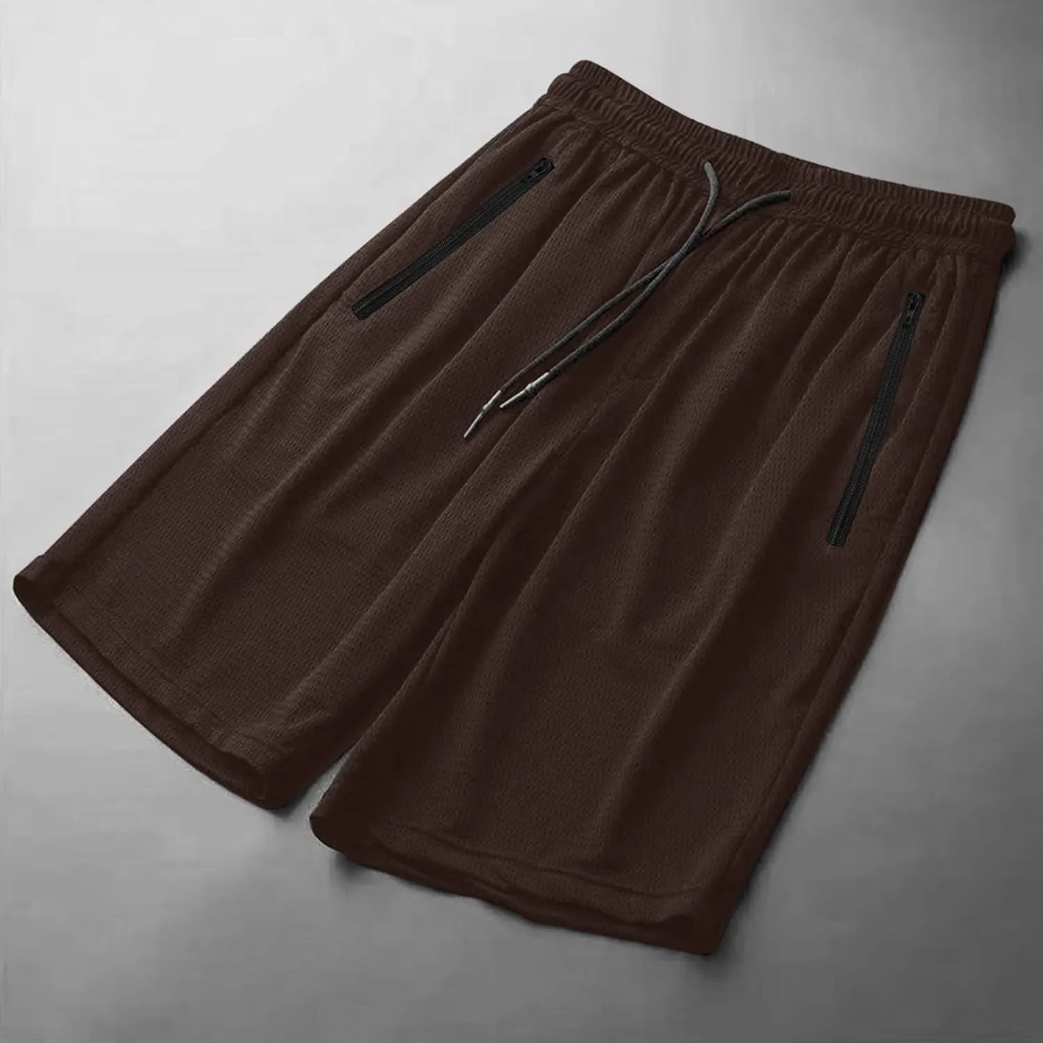 Mens Quick Dry Running Shorts with Zipper Pocket Drawstring Waist Summer Breathable Ice Silk Workout Short Pants