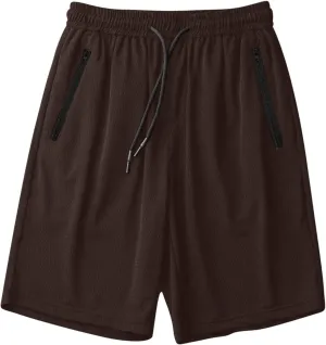 Mens Quick Dry Running Shorts with Zipper Pocket Drawstring Waist Summer Breathable Ice Silk Workout Short Pants