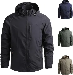 Mens Rain Jackets Military Tactical Jacket Zip Up Hooded Waterproof Windbreakers Lightweight Coats Hiking Raincoat