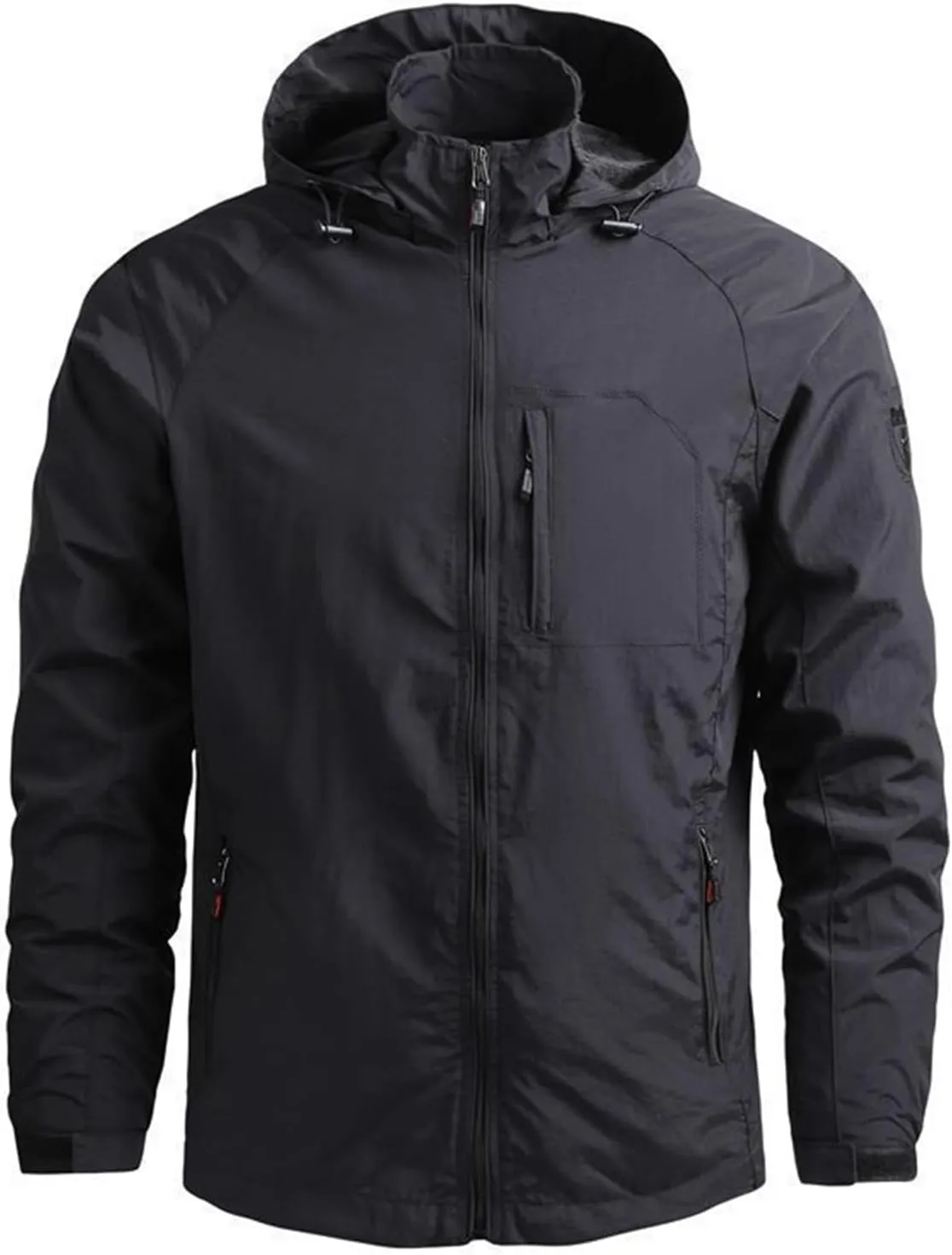 Mens Rain Jackets Military Tactical Jacket Zip Up Hooded Waterproof Windbreakers Lightweight Coats Hiking Raincoat