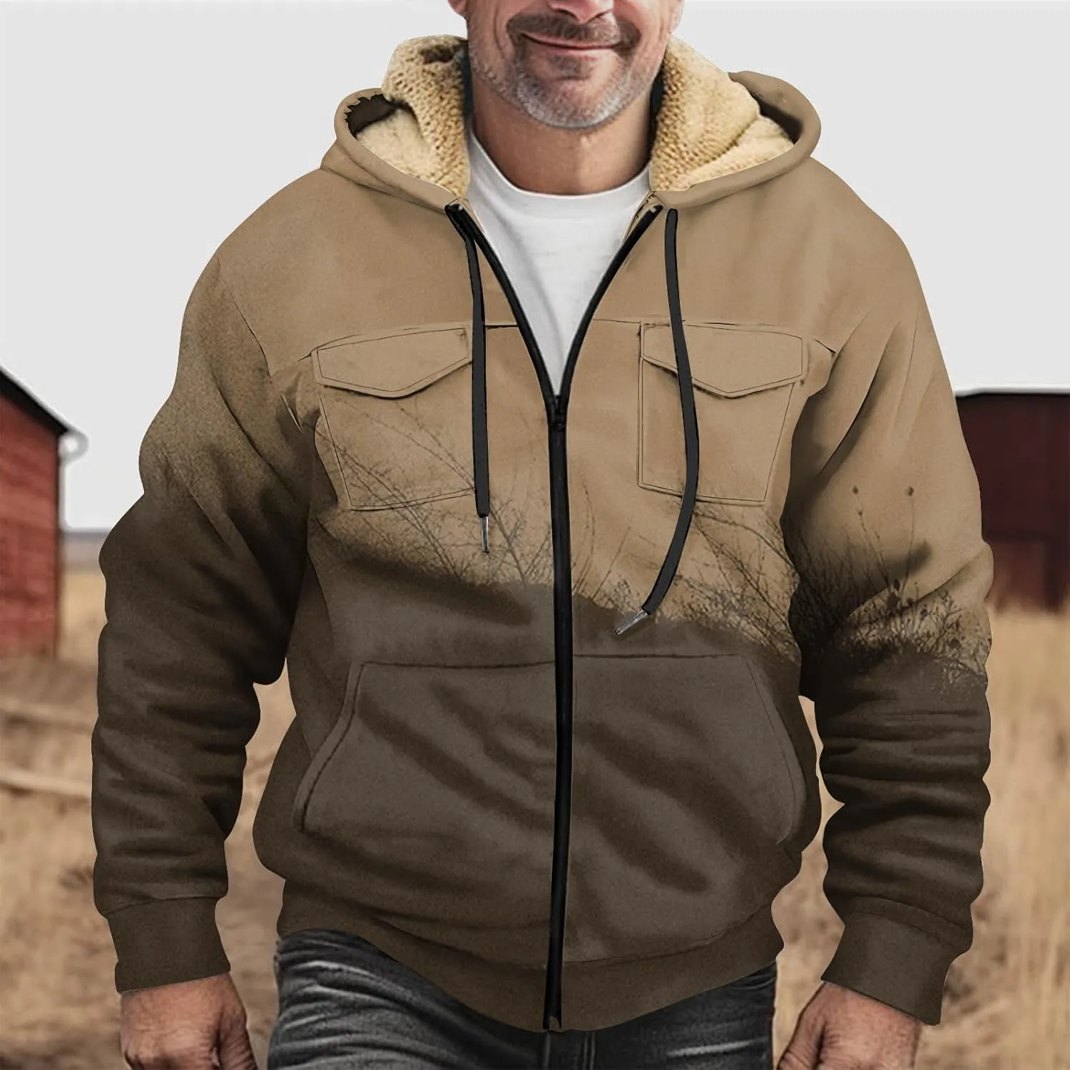 Mens Sherpa Lined Fleece Hoodies Jacket Heavyweight Winter Sweatshirt Plus Size Zip Up Thick Warm Pocket Hooded Coats
