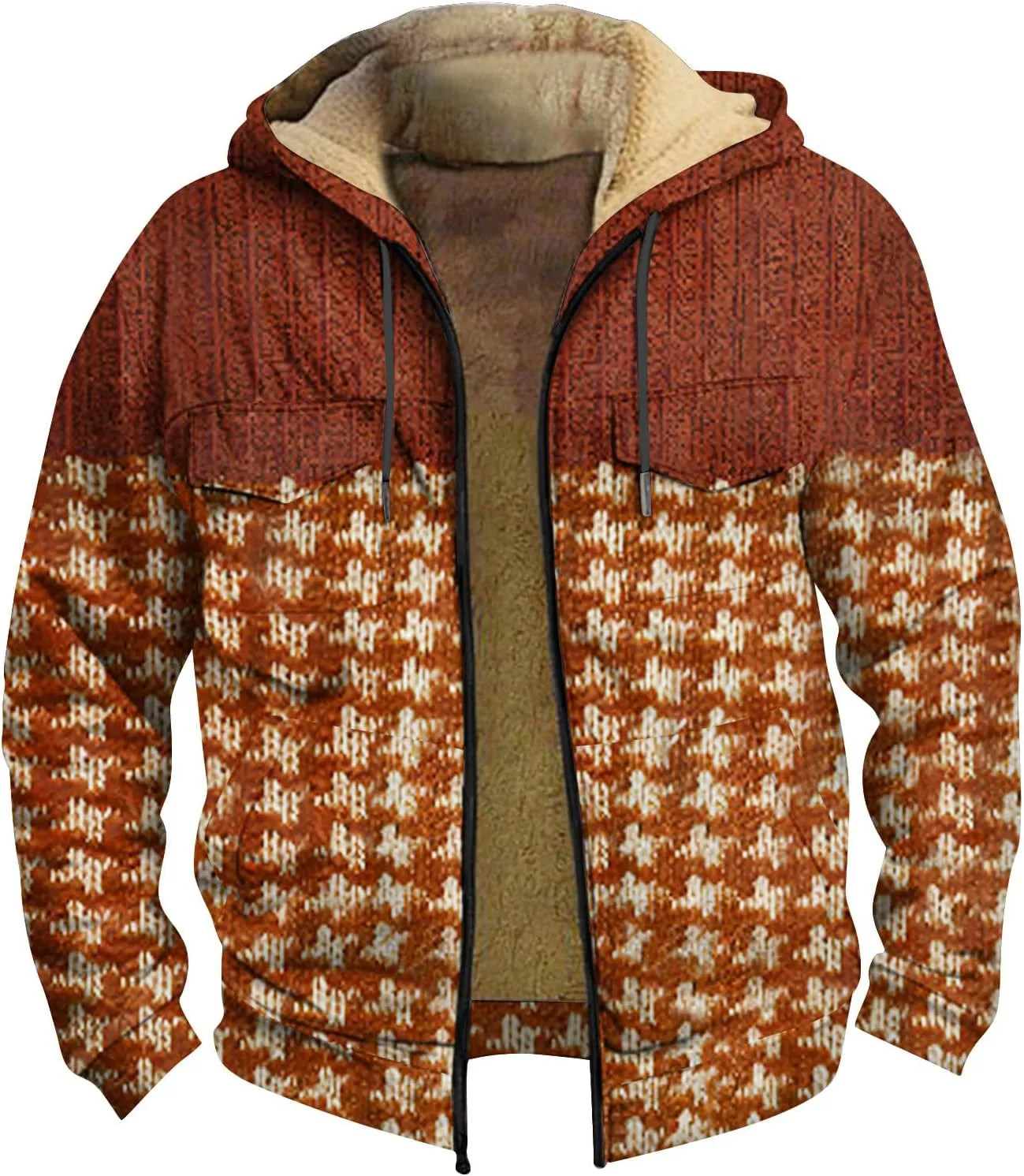 Mens Sherpa Lined Fleece Hoodies Jacket Heavyweight Winter Sweatshirt Plus Size Zip Up Thick Warm Pocket Hooded Coats