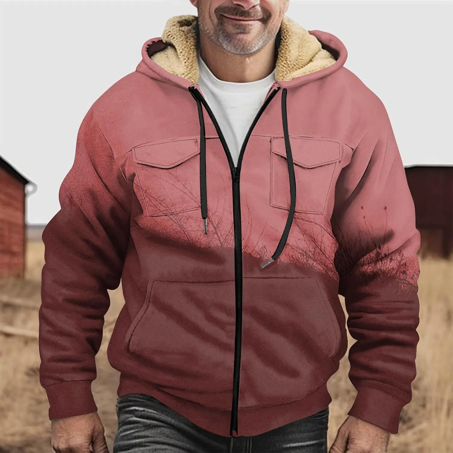 Mens Sherpa Lined Fleece Hoodies Jacket Heavyweight Winter Sweatshirt Plus Size Zip Up Thick Warm Pocket Hooded Coats