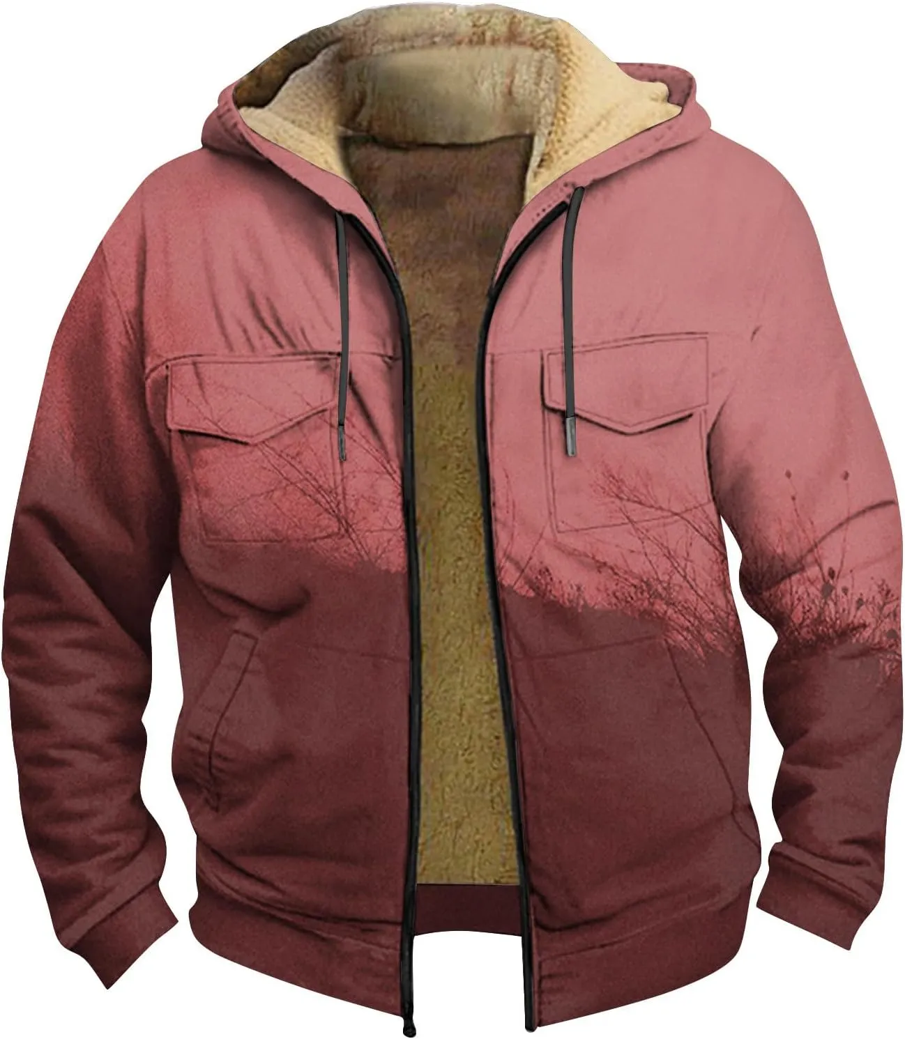 Mens Sherpa Lined Fleece Hoodies Jacket Heavyweight Winter Sweatshirt Plus Size Zip Up Thick Warm Pocket Hooded Coats