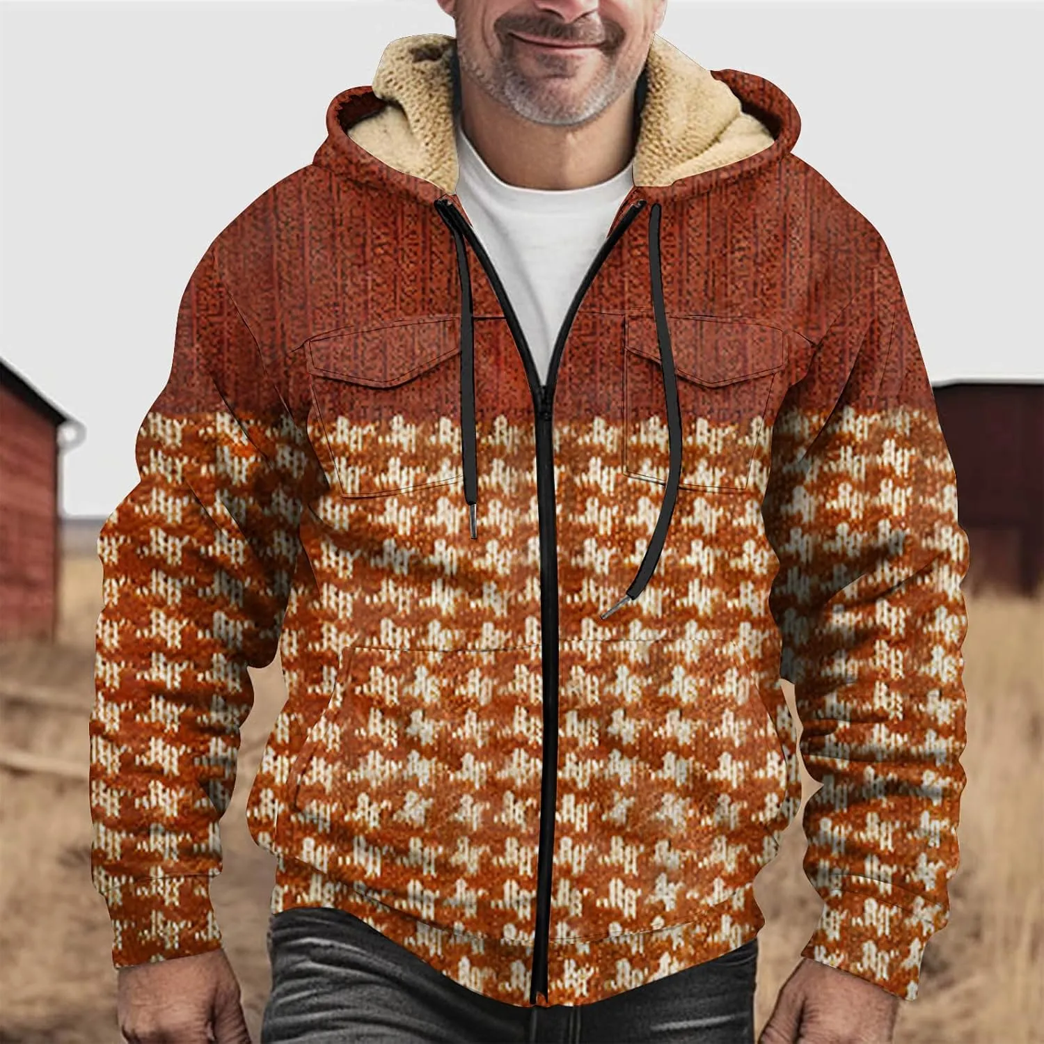 Mens Sherpa Lined Fleece Hoodies Jacket Heavyweight Winter Sweatshirt Plus Size Zip Up Thick Warm Pocket Hooded Coats
