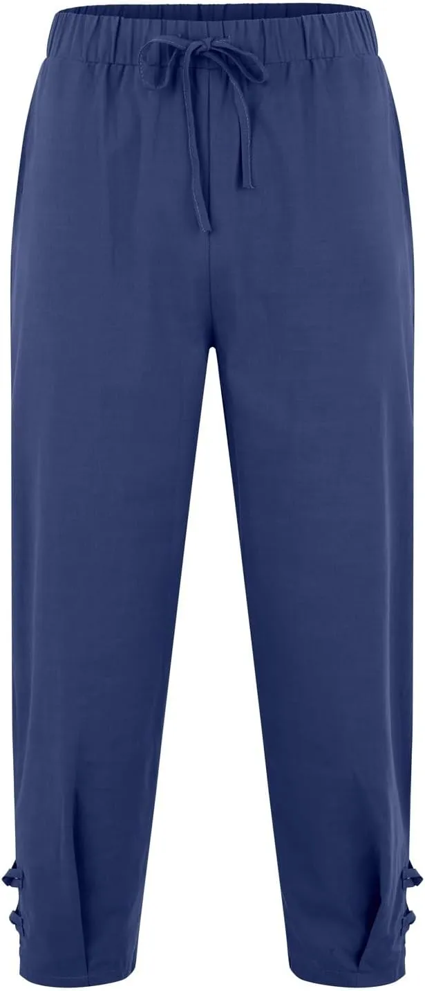 Mens Summer Capri Pants Cotton & Linen Cargo Hiking Casual Loose Cropped Pants Summer Lightweight Quick Drying Trousers 2024