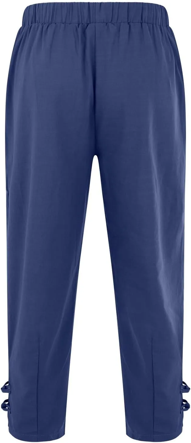 Mens Summer Capri Pants Cotton & Linen Cargo Hiking Casual Loose Cropped Pants Summer Lightweight Quick Drying Trousers 2024