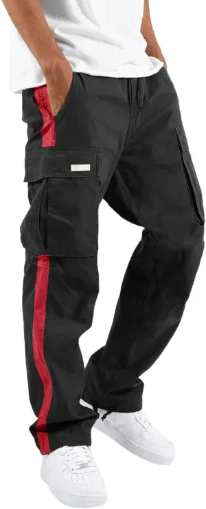 Mens Sweatpants Baggy Drawstring Wide Leg Cargo Pants Stretchy Workout Loose Joggers Trousers with Multiple Pockets