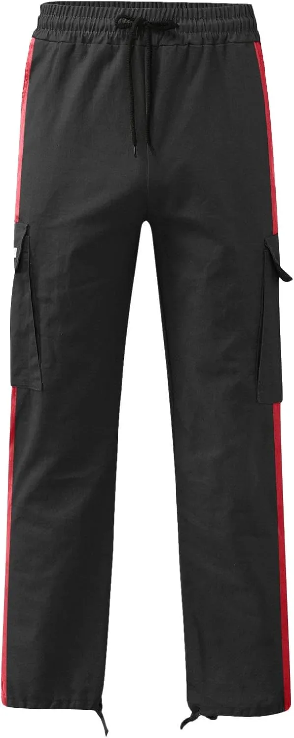 Mens Sweatpants Baggy Drawstring Wide Leg Cargo Pants Stretchy Workout Loose Joggers Trousers with Multiple Pockets