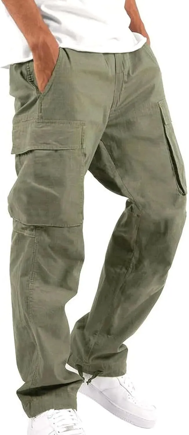 Mens Sweatpants Baggy Drawstring Wide Leg Cargo Pants Stretchy Workout Loose Joggers Trousers with Multiple Pockets