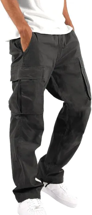 Mens Sweatpants Baggy Drawstring Wide Leg Cargo Pants Stretchy Workout Loose Joggers Trousers with Multiple Pockets