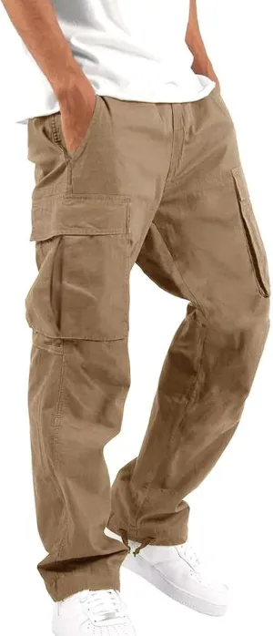 Mens Sweatpants Baggy Drawstring Wide Leg Cargo Pants Stretchy Workout Loose Joggers Trousers with Multiple Pockets