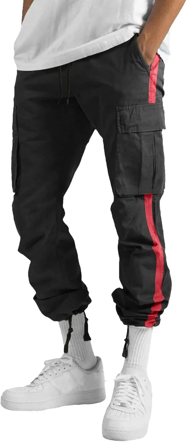 Mens Sweatpants Baggy Drawstring Wide Leg Cargo Pants Stretchy Workout Loose Joggers Trousers with Multiple Pockets