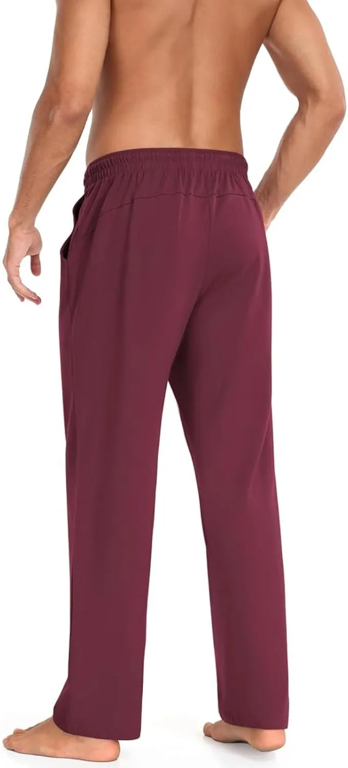 Mens Sweatpants Fleece Open Bottom Straight Leg Trousers Baggy Lounge Running Athletic Joggers Pants with Pockets