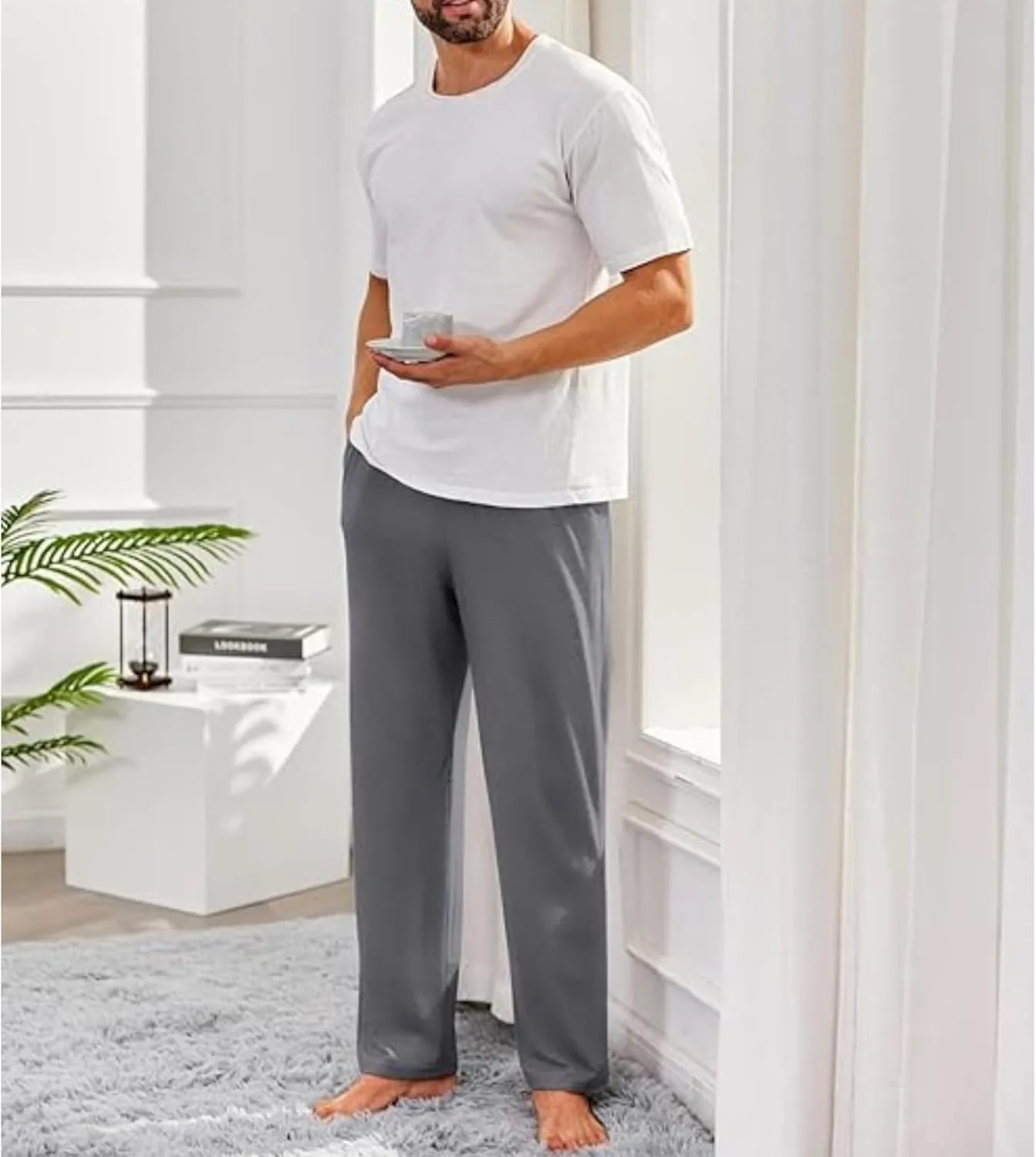 Mens Sweatpants Fleece Open Bottom Straight Leg Trousers Baggy Lounge Running Athletic Joggers Pants with Pockets