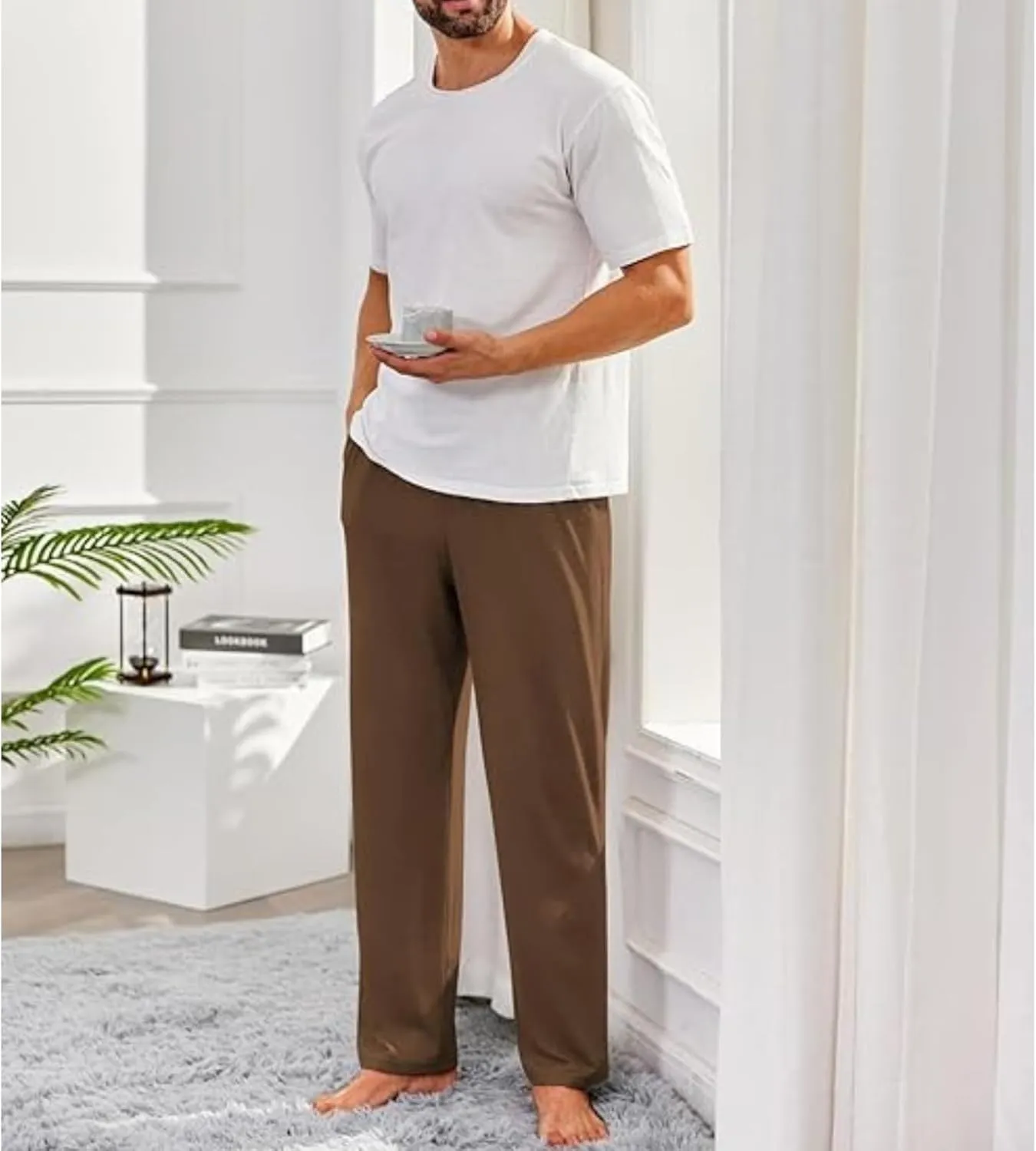 Mens Sweatpants Fleece Open Bottom Straight Leg Trousers Baggy Lounge Running Athletic Joggers Pants with Pockets