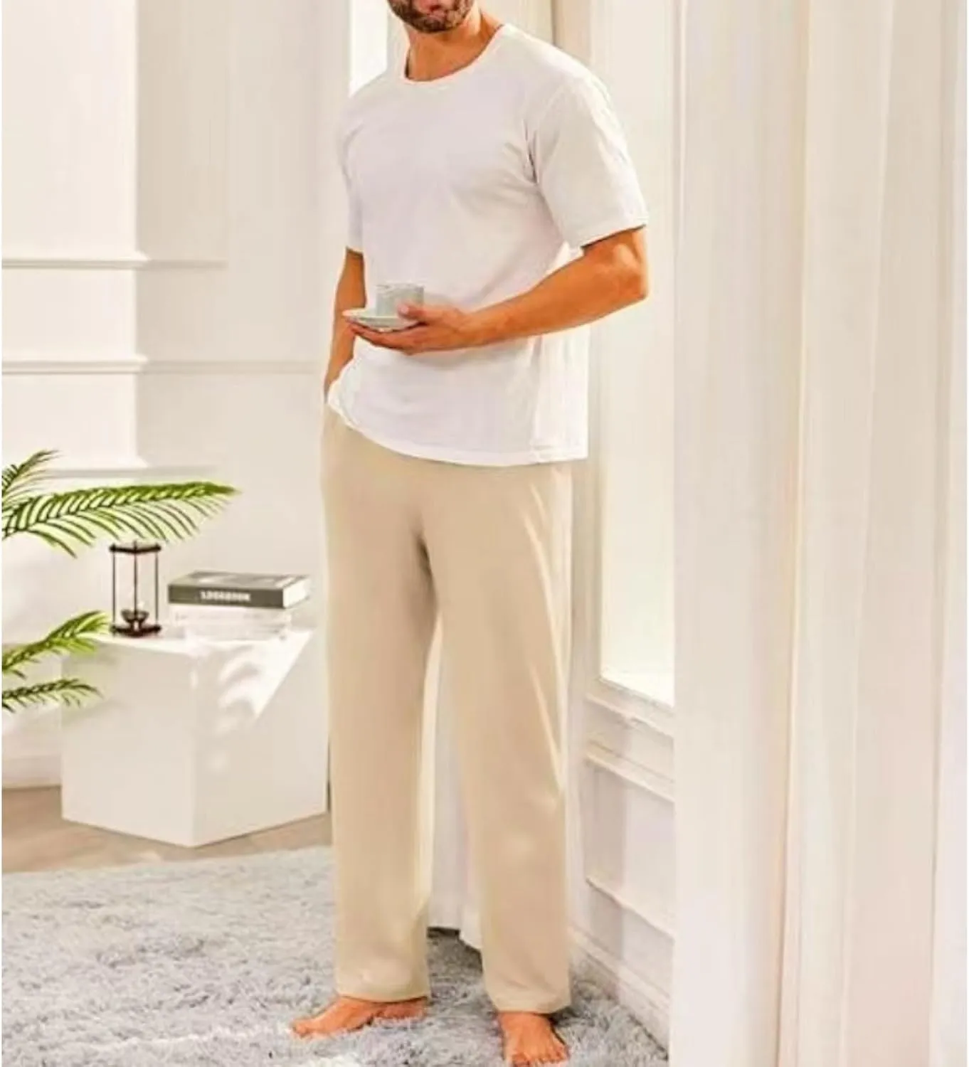 Mens Sweatpants Fleece Open Bottom Straight Leg Trousers Baggy Lounge Running Athletic Joggers Pants with Pockets