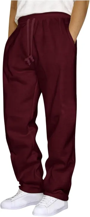 Mens Sweatpants Fleece Open Bottom Straight Leg Trousers Baggy Lounge Running Athletic Joggers Pants with Pockets