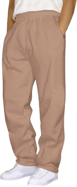 Mens Sweatpants Fleece Open Bottom Straight Leg Trousers Baggy Lounge Running Athletic Joggers Pants with Pockets