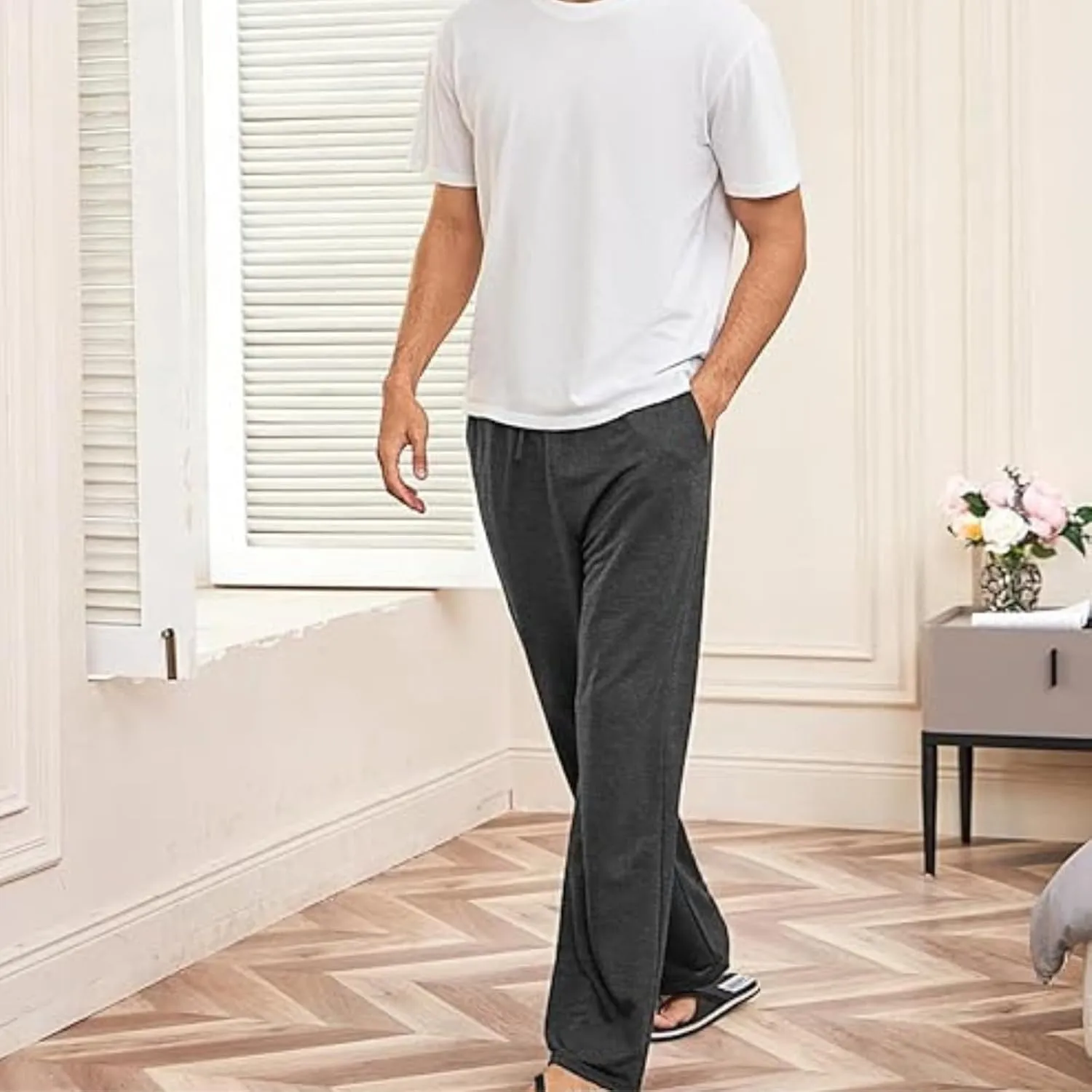 Mens Sweatpants with Pockets Wide Leg Sweatpants Workout Track Pants Big and Tall Joggers Pant Daily Casual Trouser
