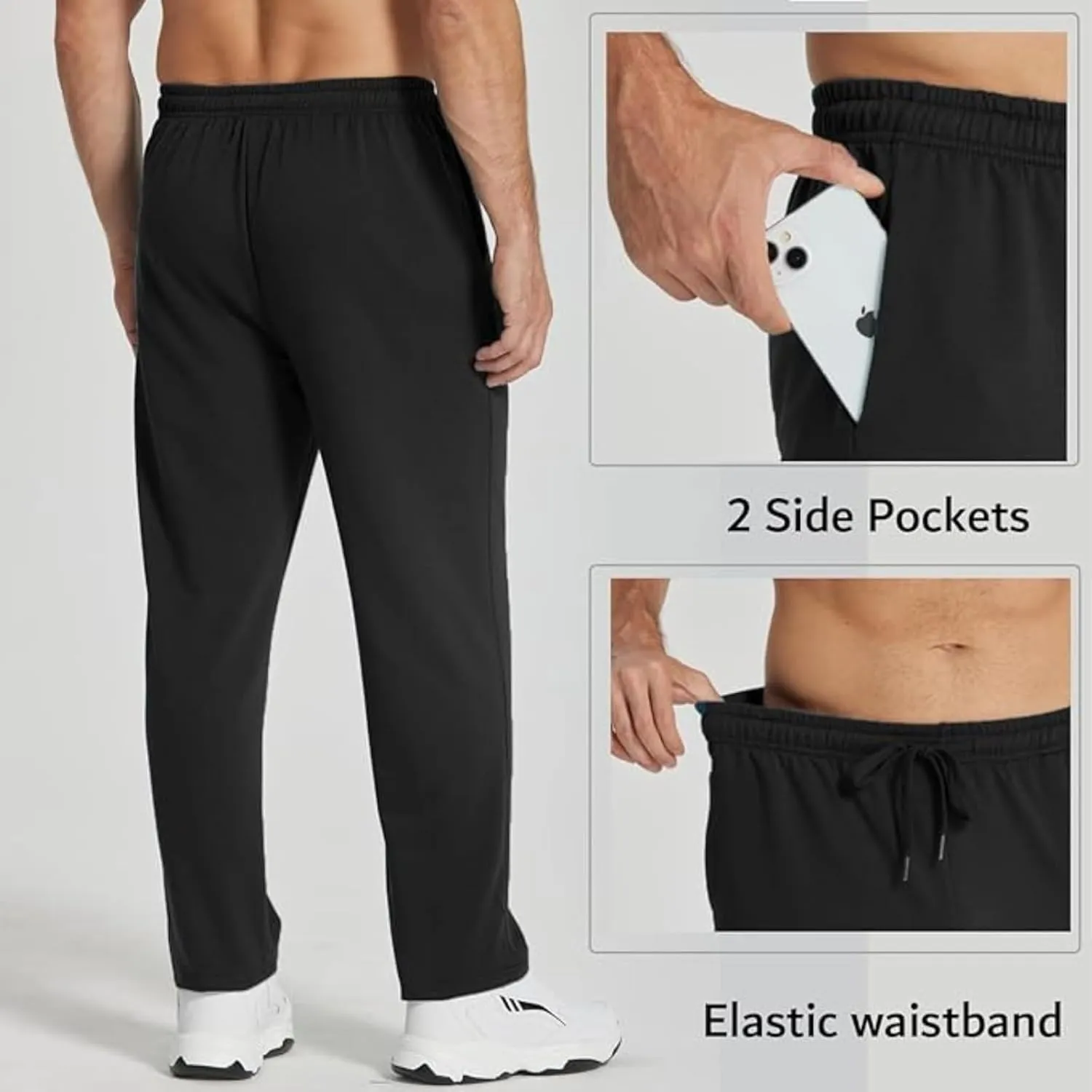 Mens Sweatpants with Pockets Wide Leg Sweatpants Workout Track Pants Big and Tall Joggers Pant Daily Casual Trouser