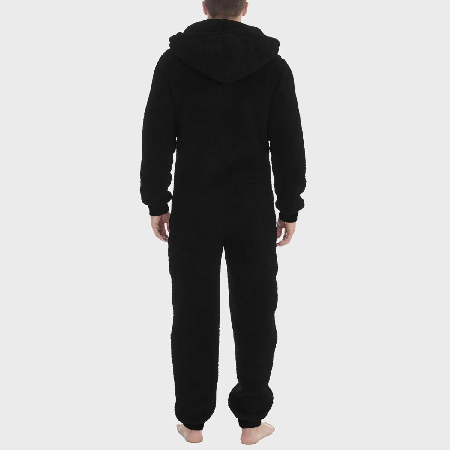 Mens Thermal Sherpa Fleece Onesies Pajamas Long Sleeve Zipper Jumpsuits with Hoodie Plain Fluffy Hooded Sleepwear