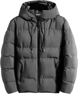 Mens Thicken Cotton Hooded Coat Big and Tall Winter Waterprpoof Puffer Windproof Hood Down Quilted Parka Jacket
