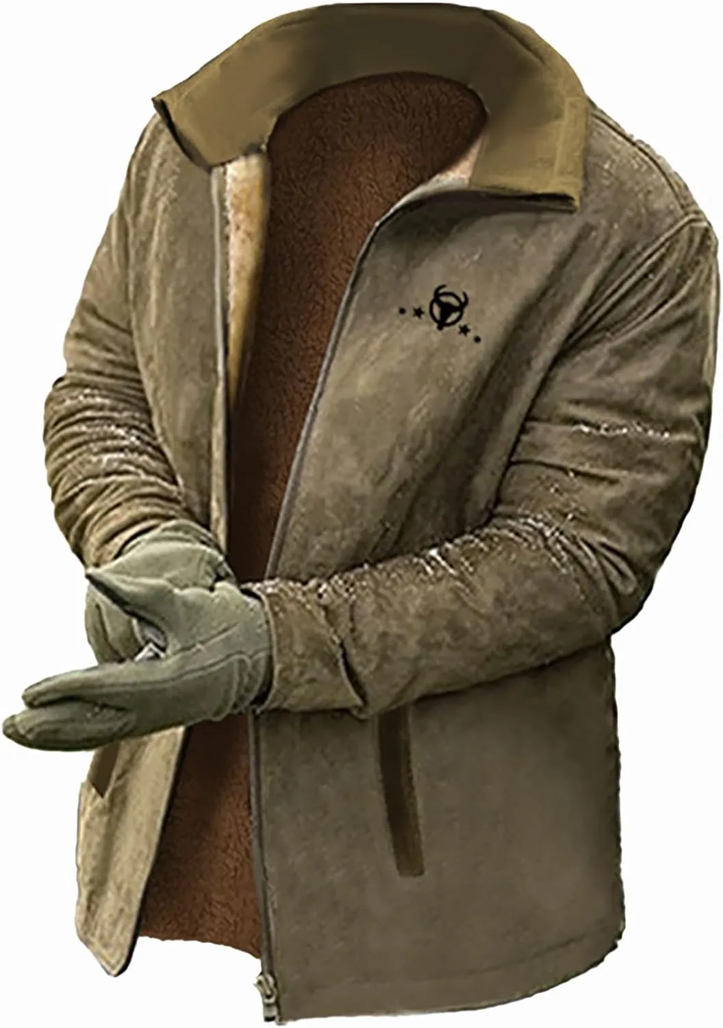 Mens Vintage Suede Jacket Plush Collar Coats Faux Leather Warm Jacket Men Zip Up Motorcycle Jacket Coats Retro Tops
