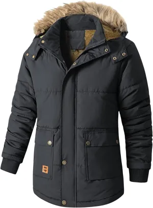 Men's Winter Coat Fleece Sherpa Lined Parka Jacket with Hood Warm Heavy Coats Military Jackets for Big and Tall Men