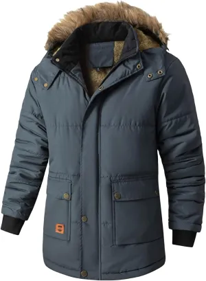 Men's Winter Coat Fleece Sherpa Lined Parka Jacket with Hood Warm Heavy Coats Military Jackets for Big and Tall Men