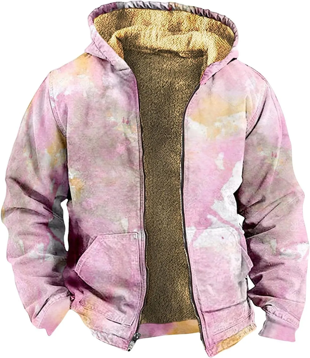 Mens Winter Coat With Hood Fleece Lined Zipper Graphic Coat Warm Heavy Big And Tall Jacket